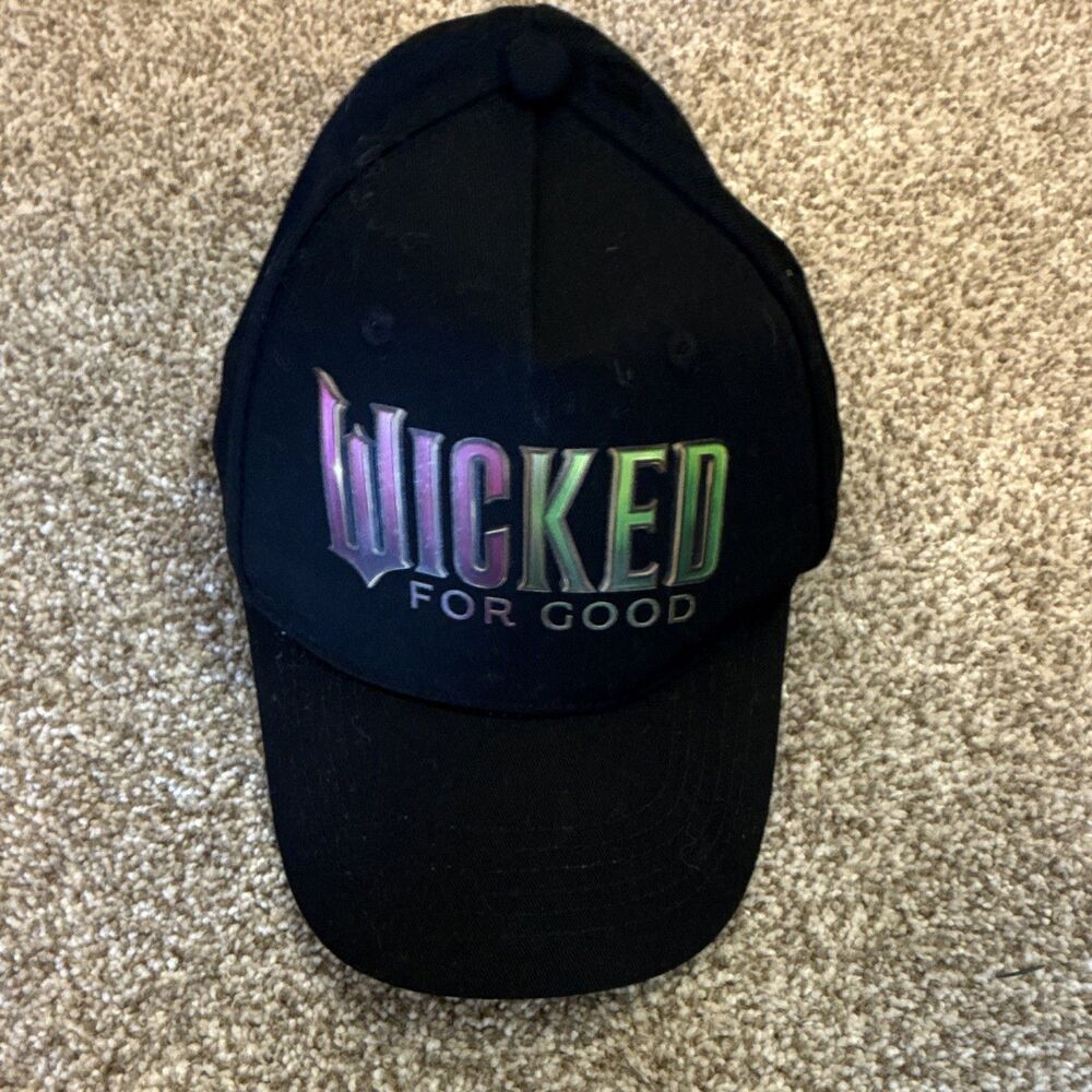 Wicked For Good Black Snapback Baseball Cap Hat w/ Green Pattern Under Brim
